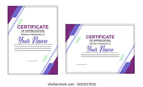 elegant acknowledgment certificate template design with purple and blue color blend