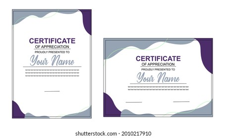 elegant acknowledgment certificate template design with blue and purple color blend warna