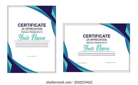 elegant acknowledgment certificate template design with blue gradient color blend