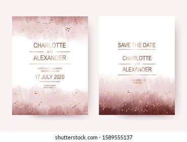 Elegant acrylic wedding invitation cards with marsala brush stroke and gold stars confetti.