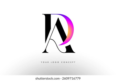 Elegant AD logo concept icon design with creative serif font and purple blue neon colors.
