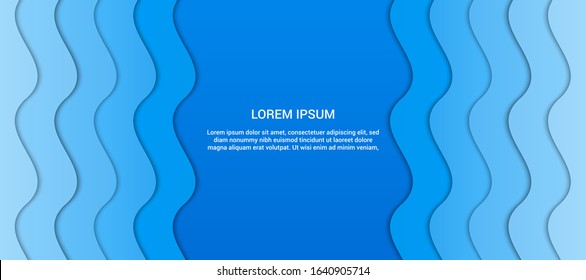 Elegant advertising blue horizontal template with place for text and smooth waves. Vector illustration