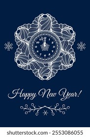 An Elegant and Aesthetic Happy New Year Greeting Card Design Featuring an ornate clock Clock for Celebration