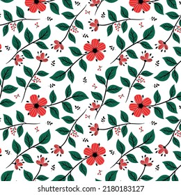 Elegant and aesthetic red flower pattern. Floral seamless background for fashion prints. Vintage print. Seamless vector texture. Spring bouquet.