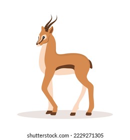 Elegant african antelope. Gazelle with horns on white background. Mammal animal. Vector illustration in flat cartoon style.