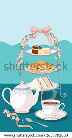 Elegant afternoon tea spread with delicate pastries scones and finger sandwiches