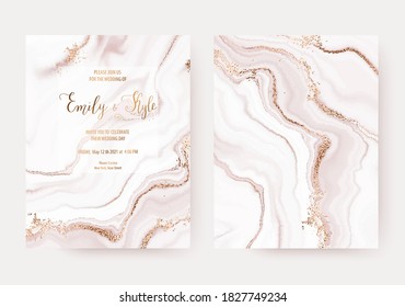 Elegant Agate Slice Wedding Invitation Card Design With Gold Glitter Texture.