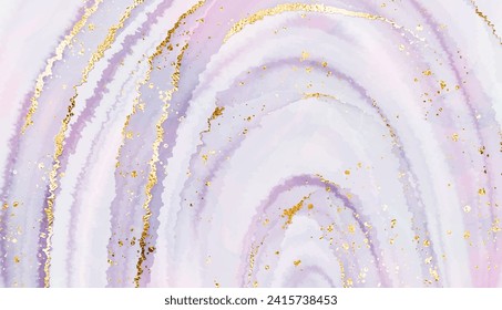 Elegant agate stone background design with gold waves and glitter dust.