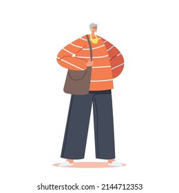 Elegant Aged Pensioner Woman Wear Fashioned Apparel and Accessories. Trendy Old Female Character in Fashionable Clothes, Isolated Stylish Senior Lady Fashionista. Cartoon People Vector Illustration