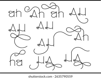 Elegant AH Interlocked Monogram Logo Designs, A and H Overlapped Calligraphy Emblem Collection