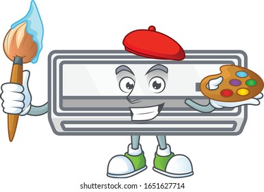 An elegant air conditioner painter mascot icon with brush