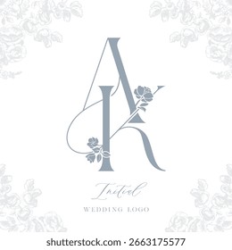 Elegant AK Monogram Wedding Logo with Floral Ornament