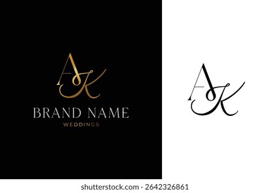 Elegant AK Wedding Monogram Logo and Luxury Wedding Brand Identity