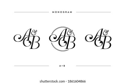 Elegant alphabet AB monogram. Initials A and B letter luxury beauty ornament monograms logo. Vector illustration.