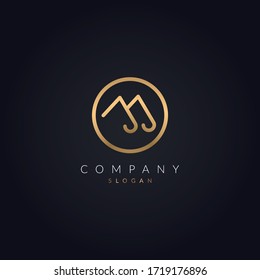 Elegant alphabet letter M luxury branding logo. Classic Gold Lettering Typography M Font monogram design with circle.
