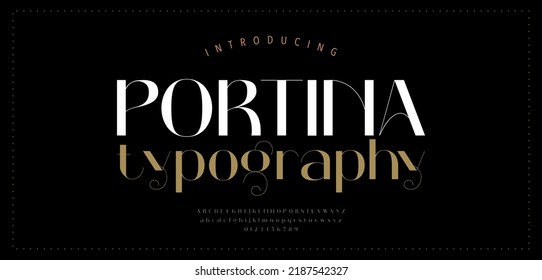 Elegant alphabet letters font. Classic Modern Serif Lettering Minimal. Typography and number decoration fonts for branding, wedding, logo. vector illustration