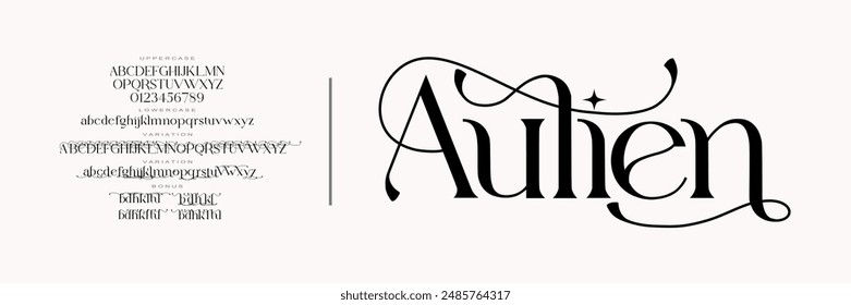 Elegante alfabeto letras fuente logo. Tipografía letras clásicas de lujo serif Fuentes decorativas vintage logotipos retro, diseño para la moda, tienda de belleza y marca
. ILUSTRACIÓN VECTORIAL