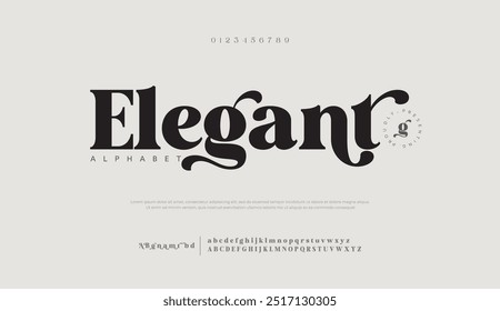 Elegantes letras del alfabeto y número de letra. Diseños de moda minimalistas con letras clásicas. Tipografía moderna serif Fuentes decorativo concepto de diseño vintage. Ilustración vectorial