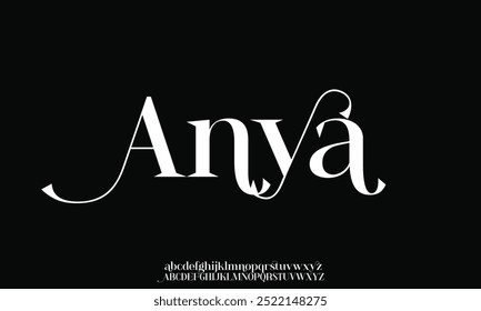 Elegante alfabeto letras fonte e número. swoosh Clássico Lettering Mínimo Fashion Designs. Fontes tipográficas normais maiúsculas e minúsculas. ilustração vetorial