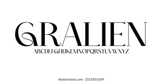 Elegante alfabeto letras fonte e número. swoosh Clássico Lettering Mínimo Fashion Designs. Fontes tipográficas normais maiúsculas e minúsculas. ilustração vetorial
