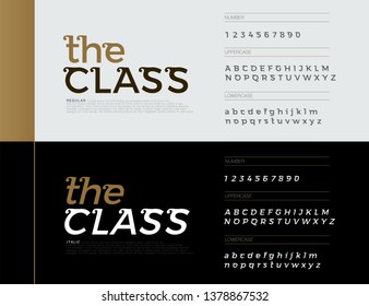 Elegant alphabet letters fonts set. Exclusive letters corporate identity. Typography font classic regular, italic and numbers. vector illustration