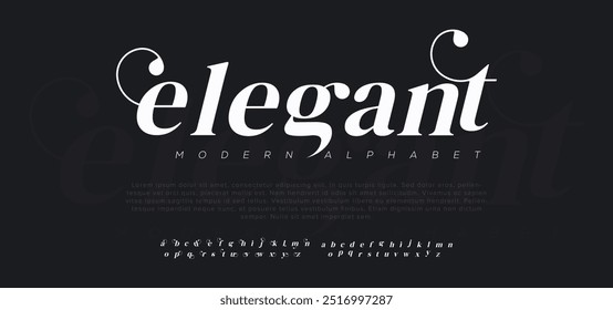 Fonte e número do logotipo com letras alfabéticas elegantes. Luxo Clássico Moderno Serif Lettering Moda Mínima. Fontes de decoração de tipografia para branding, casamento, logos. ilustração vetorial
