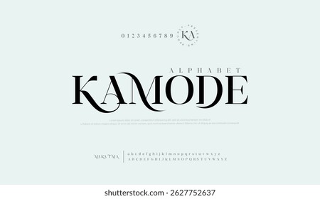 Elegant alphabet logo font. Classic Luxury Modern Serif Letter Minimal Fashion. Typography decoration logotype fonts for branding, wedding, logos.
