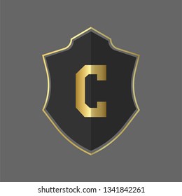 elegant alphabet monogram letter C logo with shiny gold color. logo concept with polygonal badge. vector illustration