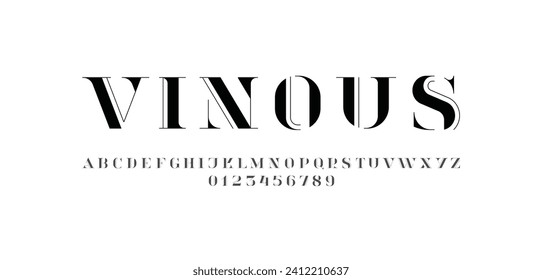 Elegant alphabet serif decorative font, classic fashion uppercase letters and numbers, vector illustration 10EPS