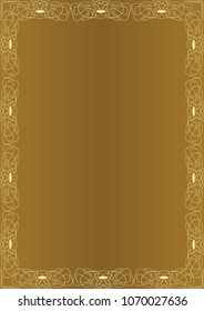 Elegant amazing golden background with golden embossed frame in art deco style. Luxury template, document design for certificate, diploma, voucher, flyer, leaflet.