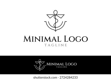 Vector elegante del icono del logotipo del ancla en diseño del estilo de la línea