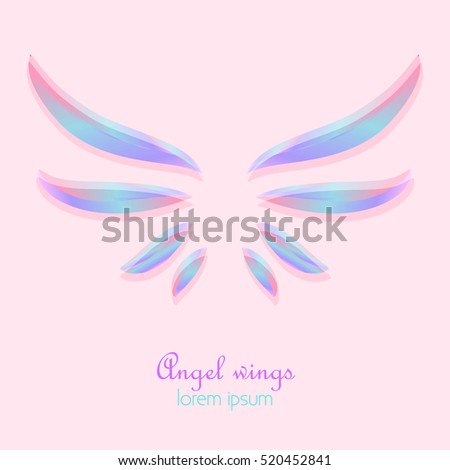 Elegant Angel Holographic Wings On Pink Background Abstract Logo Design Stock Vector Illustration Elegant Angel Holographic Wings On Pink Background Abstract Logo Design Stock Vector Illustration