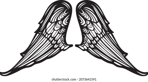 Elegant angel wings vector silhouette. Tattoo concept. 