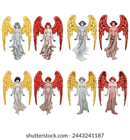 Elegant angelic and devilish women with wings isolated on white background