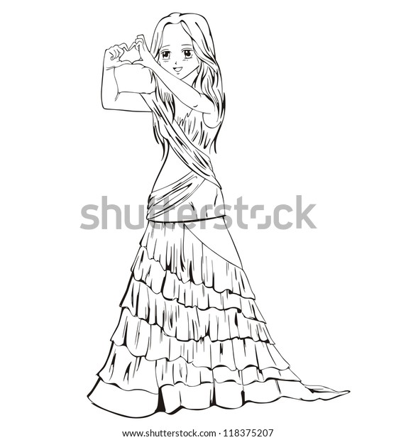 elegant anime girl evening dress black stock vector royalty