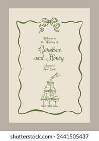 Elegant anniversary dinner menu template. Matisse style food and beverage illustrations.