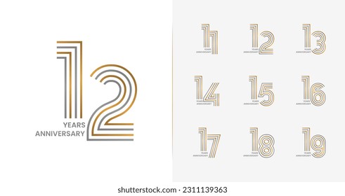 Elegantes colecciones de logos de aniversario. Símbolo de cumpleaños para celebraciones felices con línea y concepto de lujo. Conjunto de vectores de icono de número