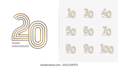 Elegant anniversary logo collections. Birthday symbol for happy celebrations with line and luxury concept. Number icon vector set