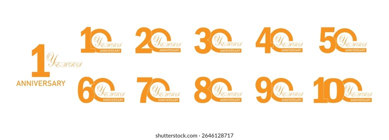 Elegant anniversary logo collections. Birthday symbol for happy celebrations with line and luxury concept. Number icon vector set
