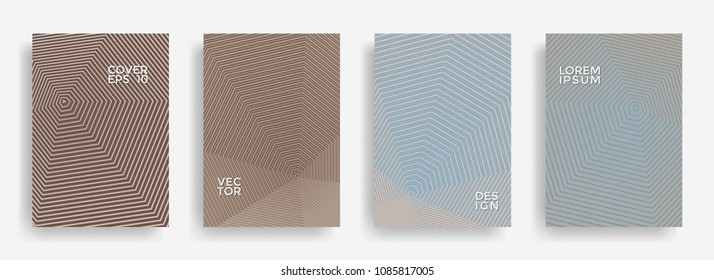 Elegant annual report design vector collection. Halftone lines texture cover page layout templates set. Report covers geometric design, business booklet pages corporate templates.