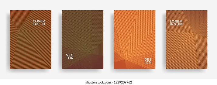 Elegant annual report design vector collection. Halftone stripes texture cover page layout templates set. Report covers geometric design, business booklet pages corporate templates.