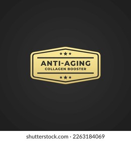 Elegante vector de sellos antienvejecimiento o vector de etiquetas antienvejecimiento aislado en fondo negro. Para productos de tocador facial. Etiqueta antiedad para productos de salud facial de la piel. Diseño natural de focas antienvejecidas.