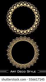 Elegant Antiquarian Golden Circle Frames In Art Deco Style, 3d Illusion In Filigree Ornament, Eps10 Vector