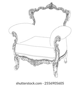 Elegant antique armchair furniture and home interior decorations in trendy vintage retro style. Modern hand drawn black sketch vector illustrations isolated on white background