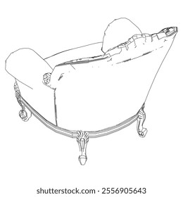 Elegant antique armchair furniture and home interior decorations in trendy vintage retro style. Modern hand drawn black sketch vector illustrations isolated on white background