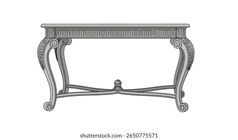 Mesa de console antiga elegante com pernas ornamentadas e detalhes decorativos
