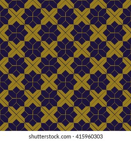 Elegant antique gold brown and blue background check star cross geometry