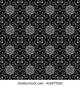 Elegant antique silver and black background 379_vintage round spiral flower kaleidoscope
