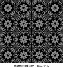 Elegant antique silver and black background 376_oriental triangle geomtry flower
