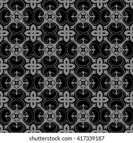 Elegant antique silver and black background 339_exotic vintage curve spiral cross flower
